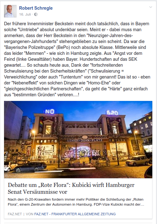 Facebook-Posting von Schregele